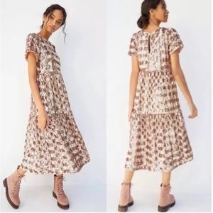 Anthropologie Maeve Bernadette Rose Gold Sequin Tiered Midi Dress